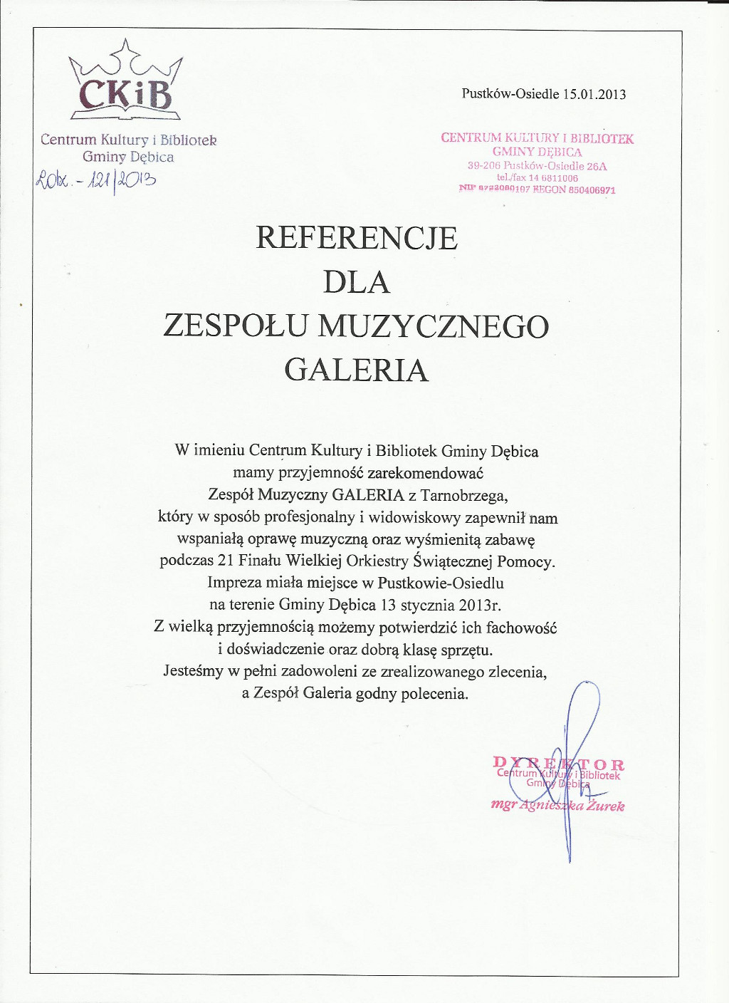 Referencje WOŚP Dębica 2013
