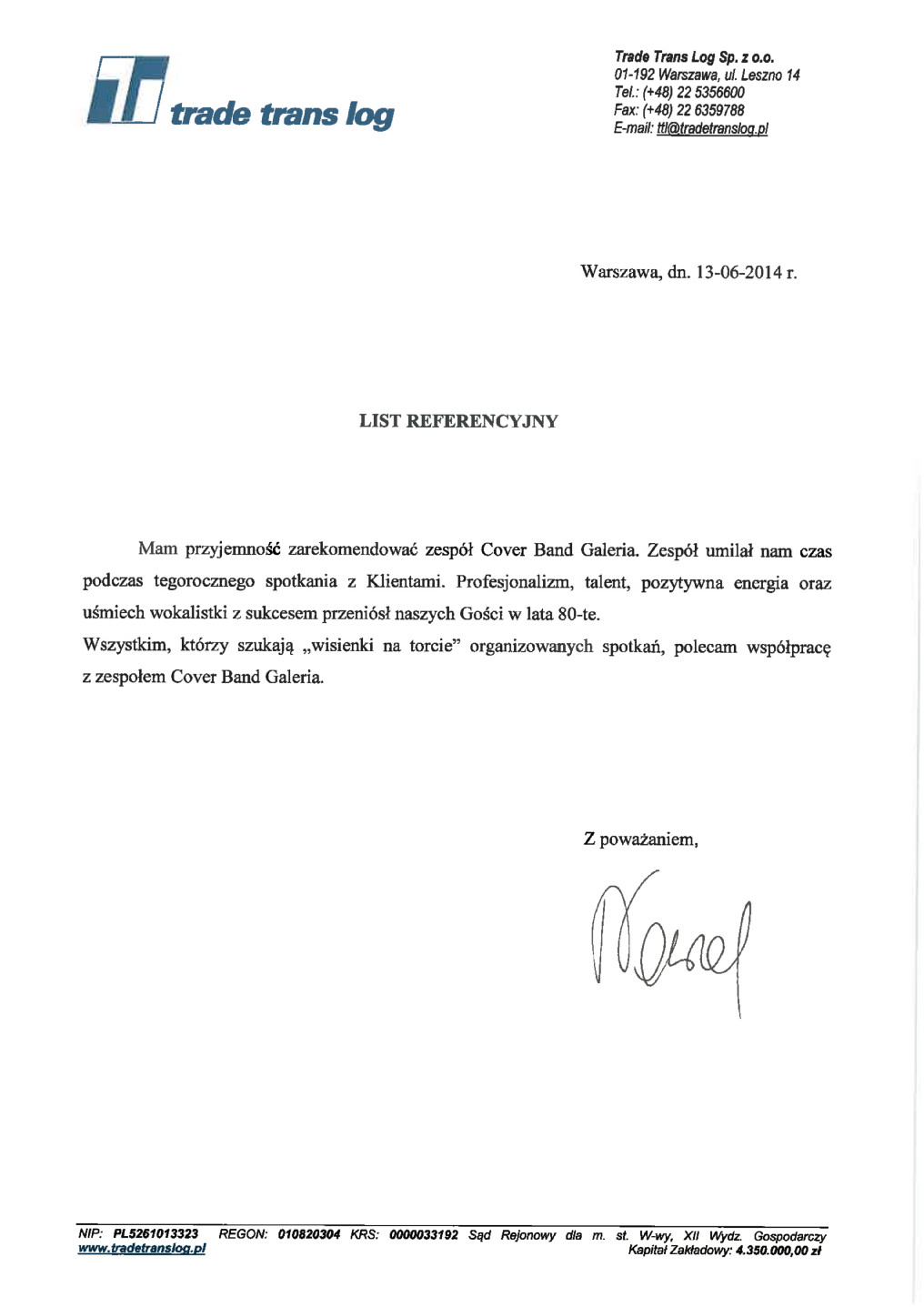 Referencje Trade Trans Log